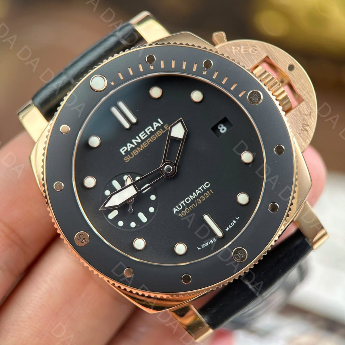파네라이 섭머저블 PAM974 로즈골드 금통 블랙 다이얼 가죽밴드 42mm 9