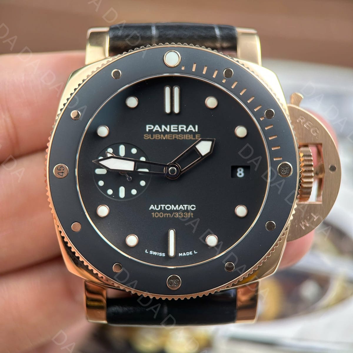 파네라이 섭머저블 PAM974 로즈골드 금통 블랙 다이얼 가죽밴드 42mm 10