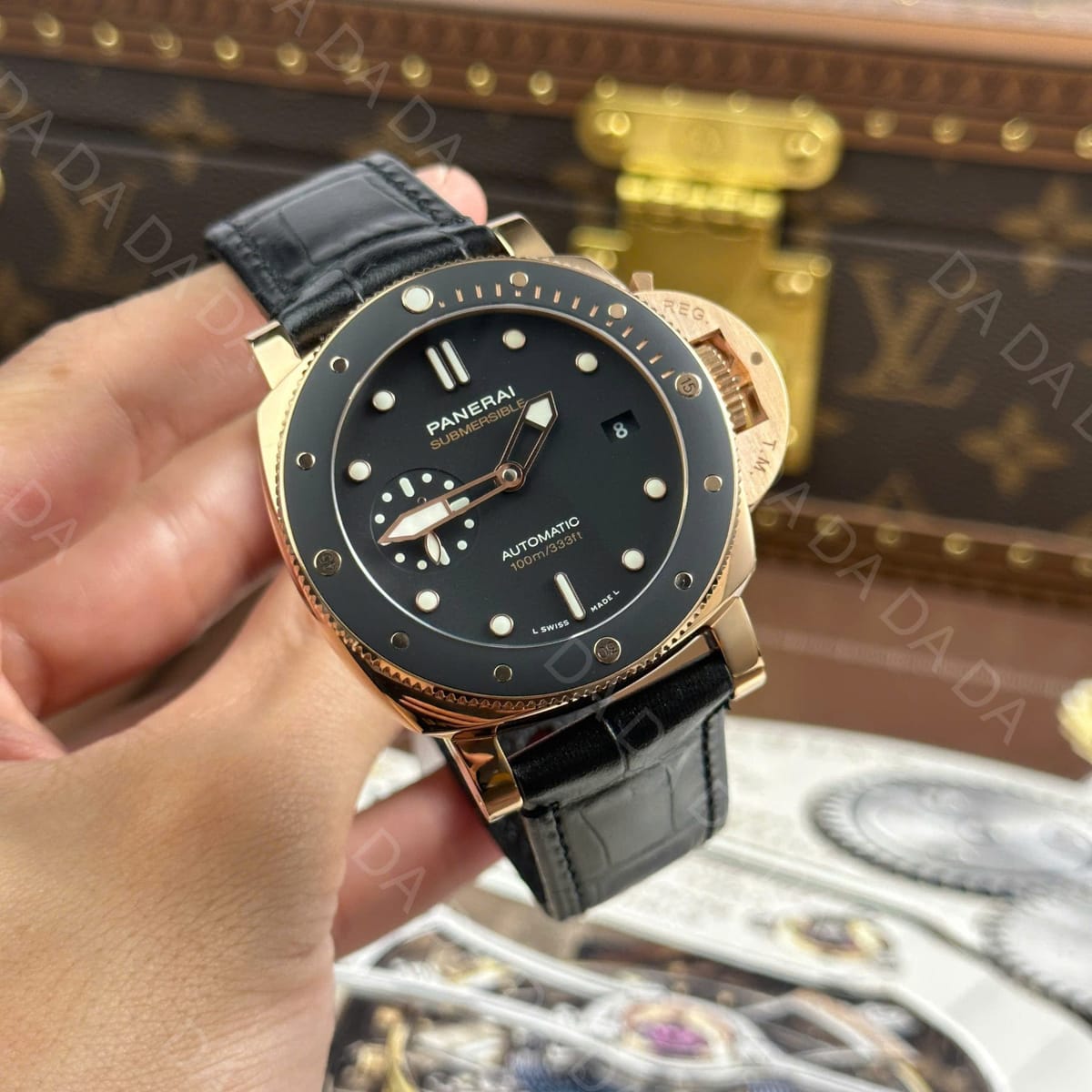 파네라이 섭머저블 PAM974 로즈골드 금통 블랙 다이얼 가죽밴드 42mm 12