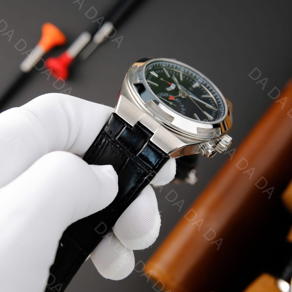 바쉐론콘스탄틴 오버시즈 7900v 듀얼타임 검판 가죽밴드 41mm 7