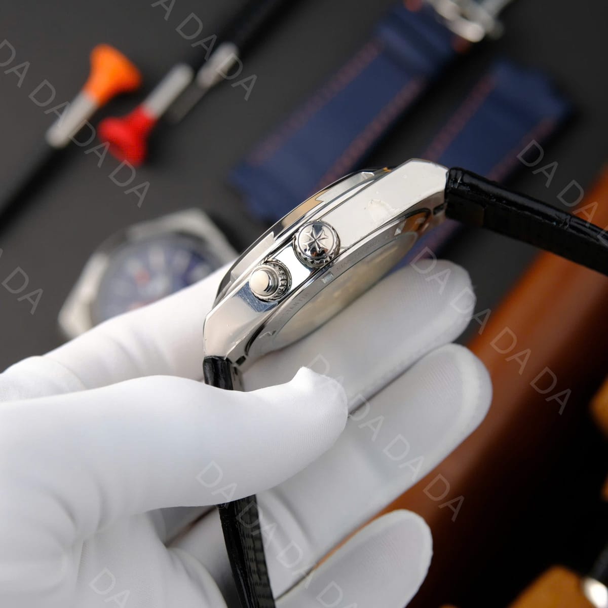 바쉐론콘스탄틴 오버시즈 7900v 듀얼타임 검판 가죽밴드 41mm 9