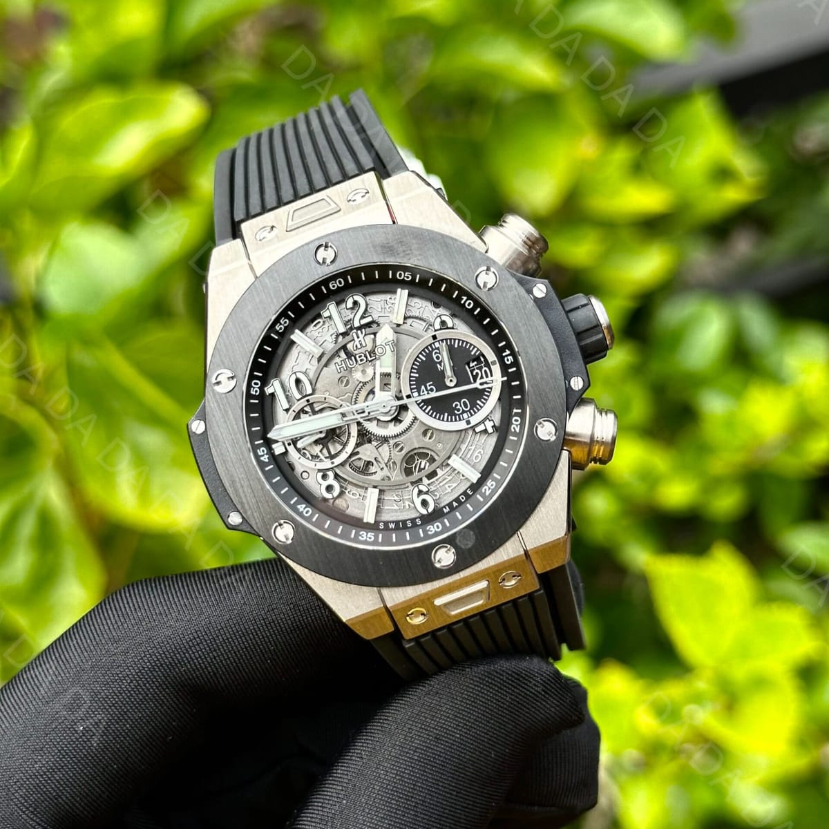 위블로 빅뱅 유니코 실버 블랙베젤 러버밴드 44mm 3