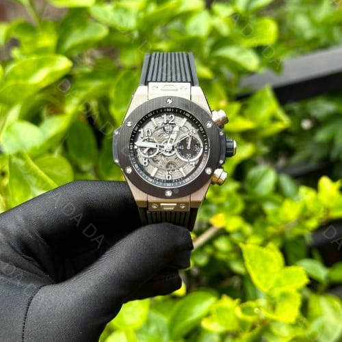 위블로 빅뱅 유니코 실버 블랙베젤 러버밴드 44mm