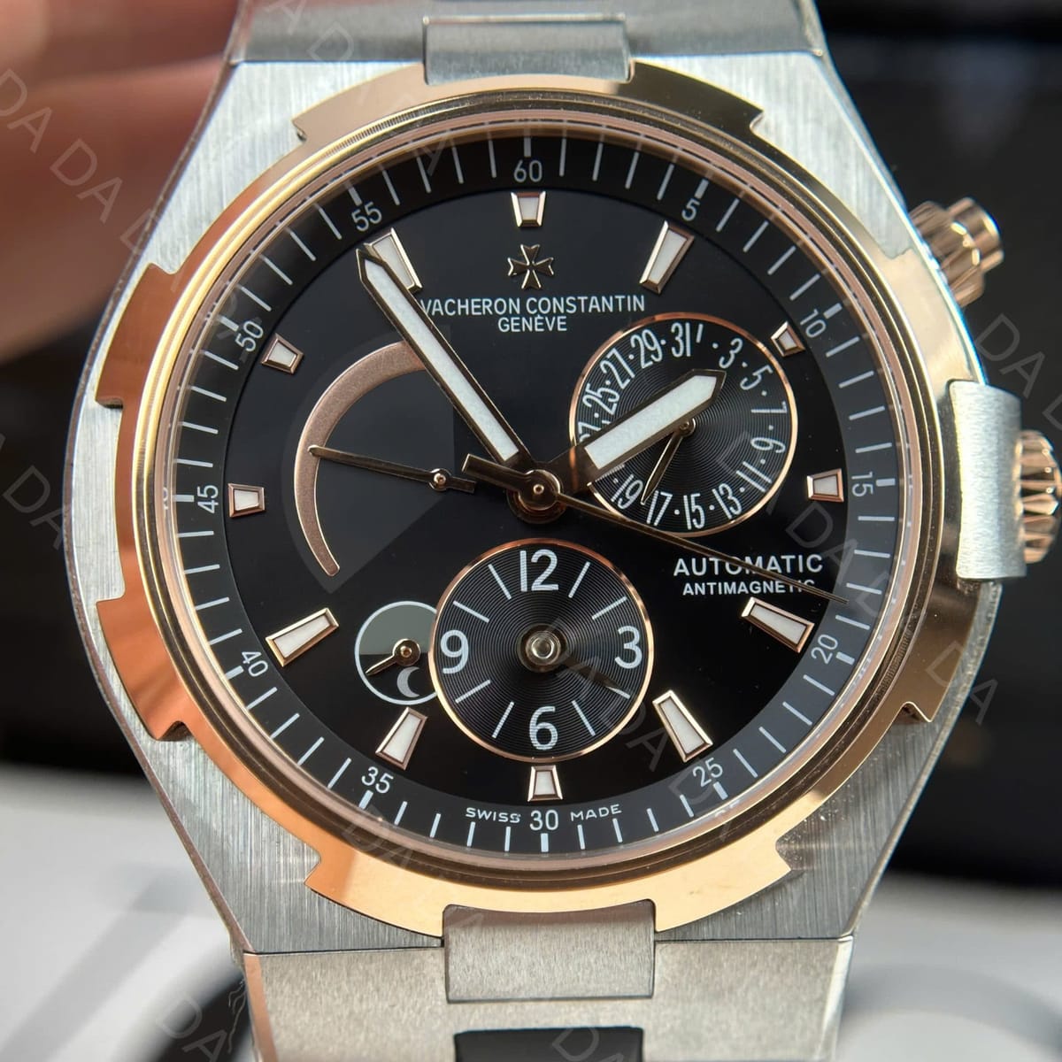 바쉐론콘스탄틴 오버시즈 47450 콤비 듀얼타임 검판 러버밴드 42mm 4