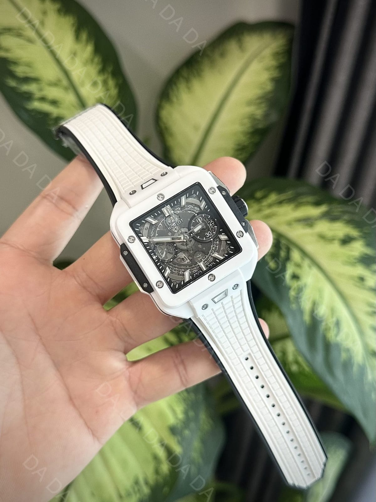 위블로 스퀘어 뱅 유니코 세라믹 화이트 러버밴드 42mm 4