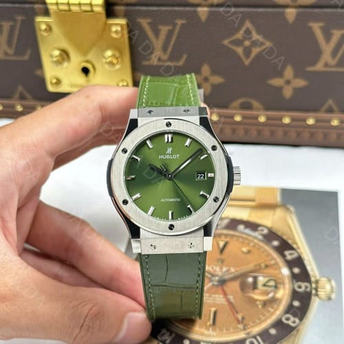 위블로 클래식퓨전 티타늄 그린다이얼 가죽러버밴드 42mm