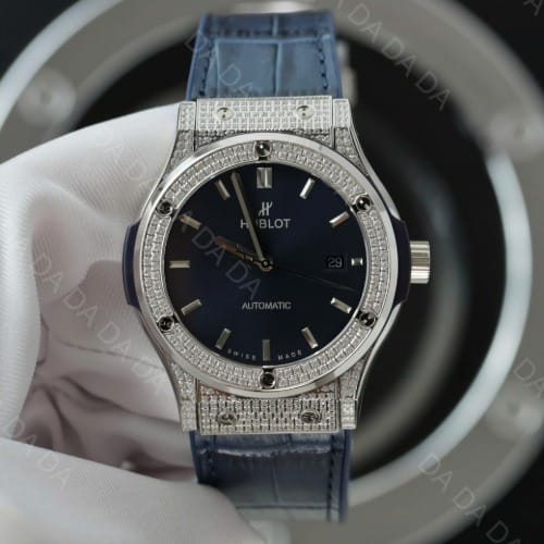 위블로 클래식퓨전 티타늄 블루다이얼 풀다이아셋팅 러버밴드 42mm