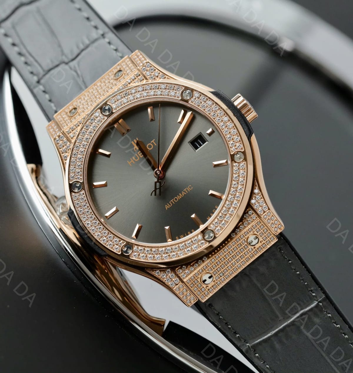 위블로 클래식퓨전 금통 그레이다이얼 풀다이아셋팅 러버밴드 42mm 4