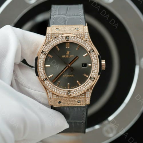 위블로 클래식퓨전 금통 그레이다이얼 풀다이아셋팅 러버밴드 42mm