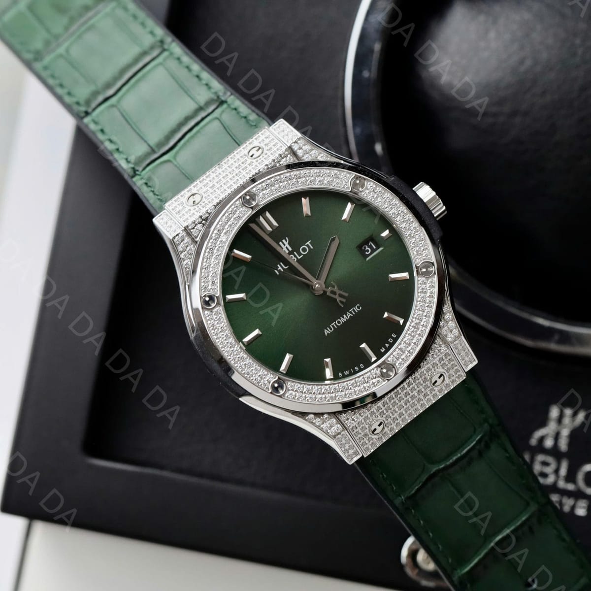 위블로 클래식퓨전 티타늄 그린다이얼 풀다이아셋팅 가죽러버밴드 42mm 3