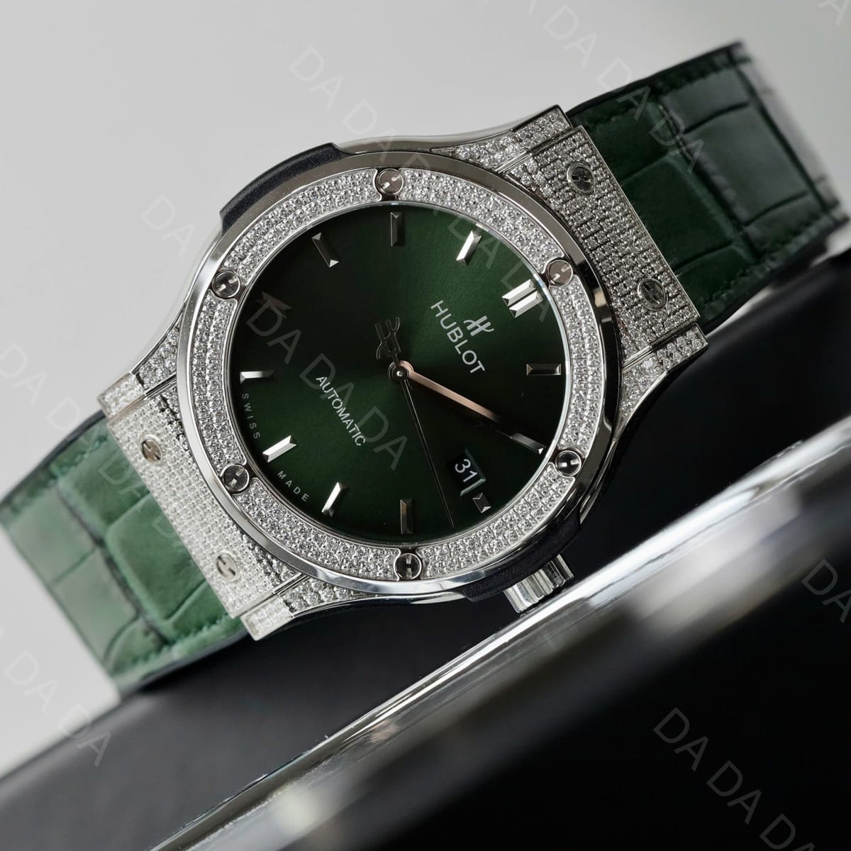 위블로 클래식퓨전 티타늄 그린다이얼 풀다이아셋팅 가죽러버밴드 42mm 5