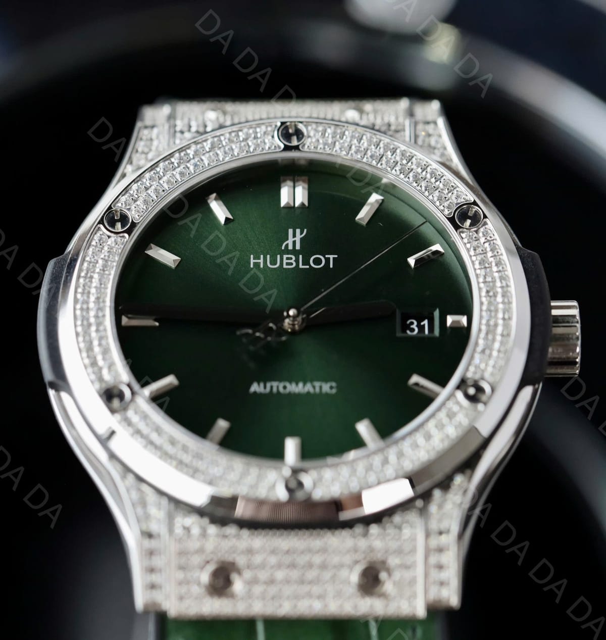 위블로 클래식퓨전 티타늄 그린다이얼 풀다이아셋팅 가죽러버밴드 42mm 6