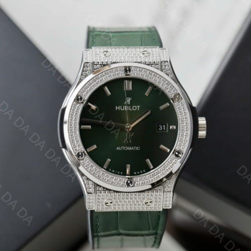 위블로 클래식퓨전 티타늄 그린다이얼 풀다이아셋팅 가죽러버밴드 42mm