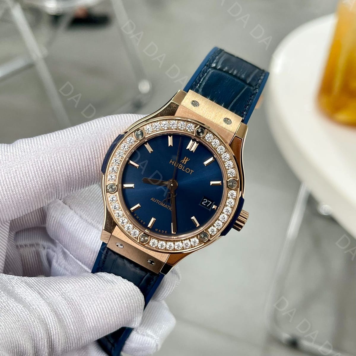 위블로 클래식퓨전 콤비 다이아베젤 블루다이얼 가죽러버밴드 38mm 4