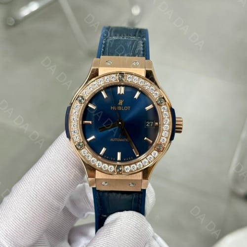 위블로 클래식퓨전 콤비 다이아베젤 블루다이얼 가죽러버밴드 38mm