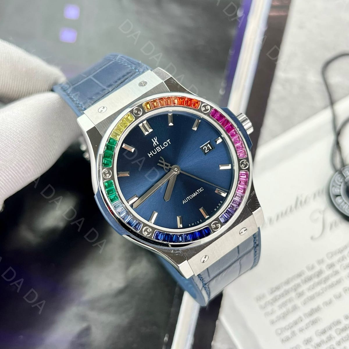 위블로 클래식퓨전 레인보우 다이아베젤 블루다이얼 가죽러버밴드 42mm 4