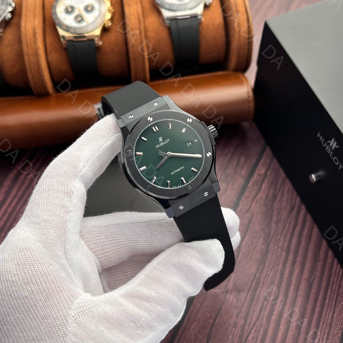 위블로 클래식퓨전 세라믹 그린다이얼 러버밴드 42mm 4