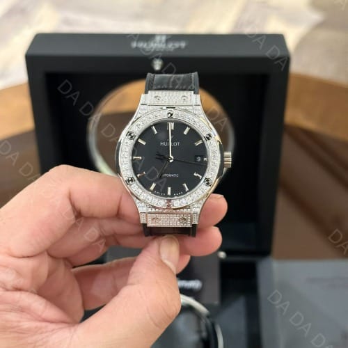 위블로 클래식퓨전 티타늄 풀다이아셋팅 블랙다이얼 가죽러버밴드 38mm