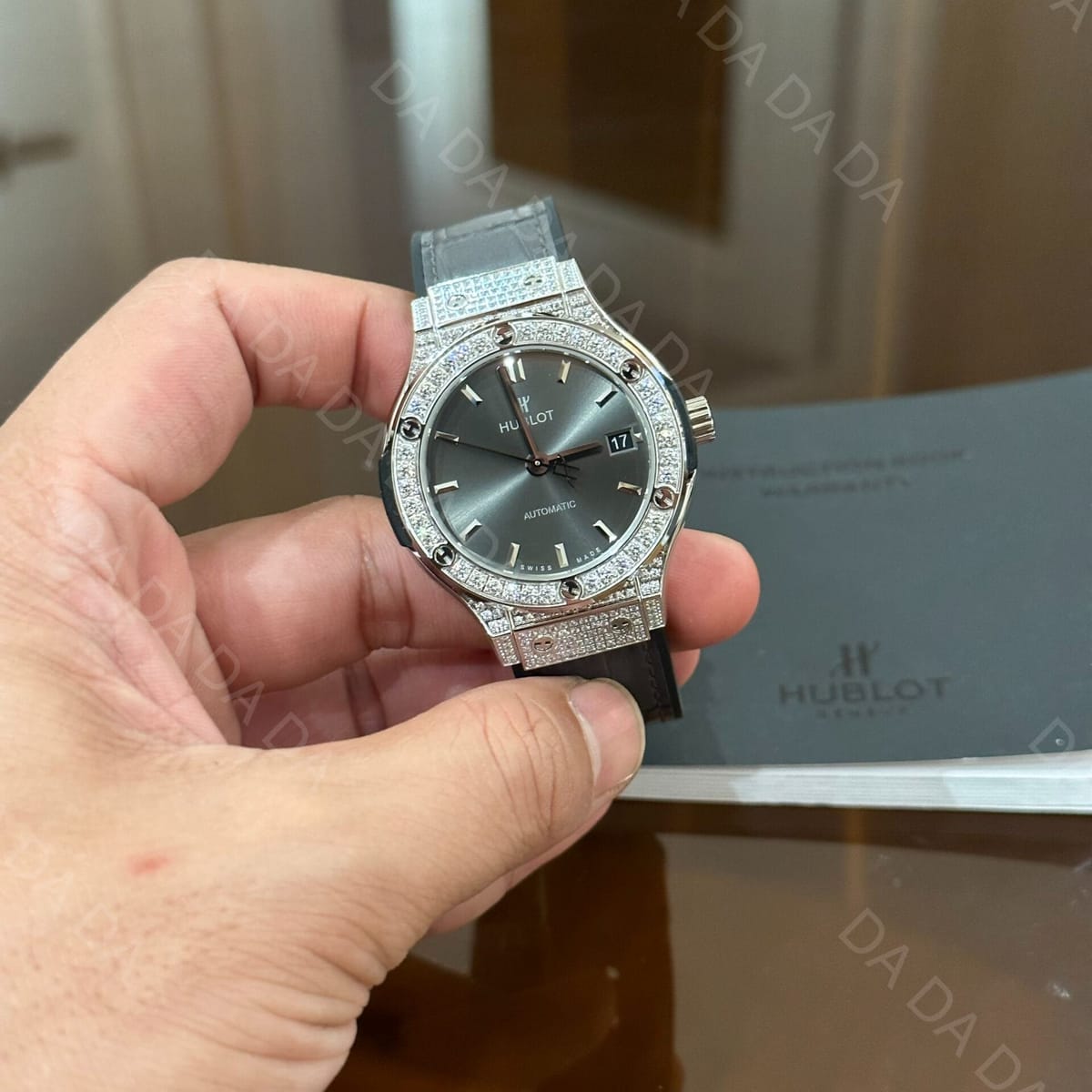 위블로 클래식퓨전 티타늄 풀다이아셋팅 그레이다이얼 가죽러버밴드 38mm 3