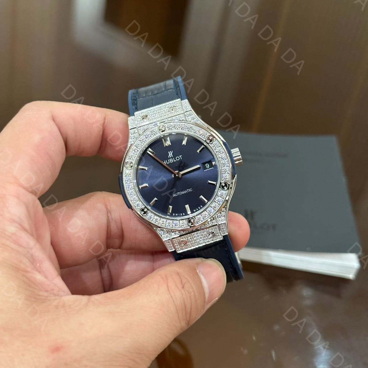위블로 클래식퓨전 티타늄 풀다이아셋팅 블루다이얼 가죽러버밴드 38mm 4