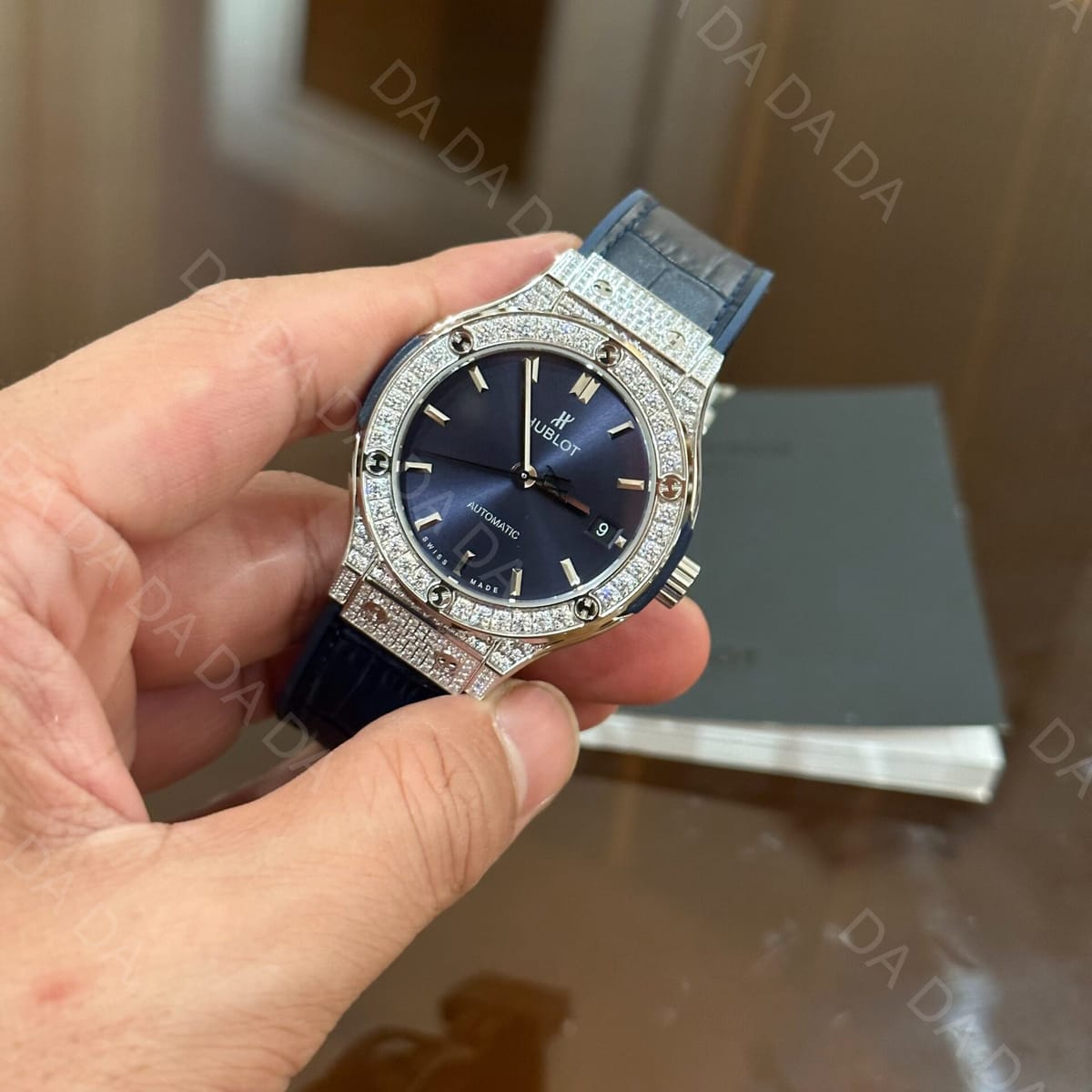 위블로 클래식퓨전 티타늄 풀다이아셋팅 블루다이얼 가죽러버밴드 38mm 5