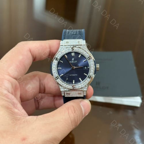 위블로 클래식퓨전 티타늄 풀다이아셋팅 블루다이얼 가죽러버밴드 38mm