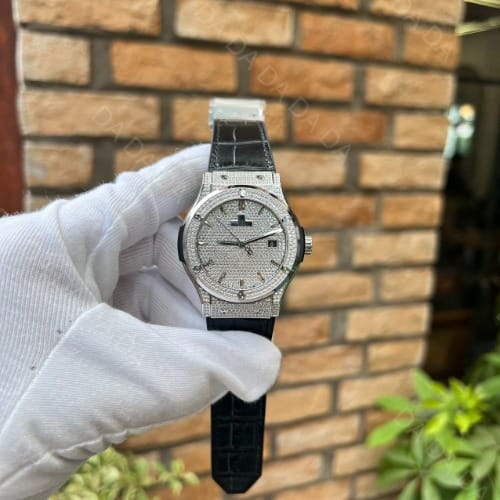 위블로 클래식퓨전 풀다이아셋팅 블랙가죽러버밴드 42mm