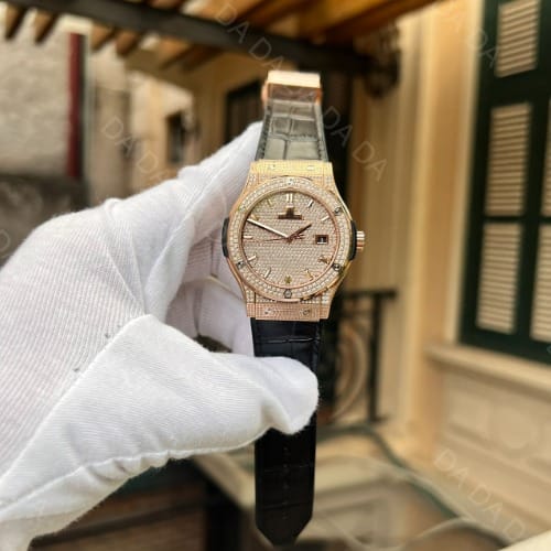 위블로 클래식퓨전 금통 풀다이아셋팅 블랙가죽러버밴드 42mm