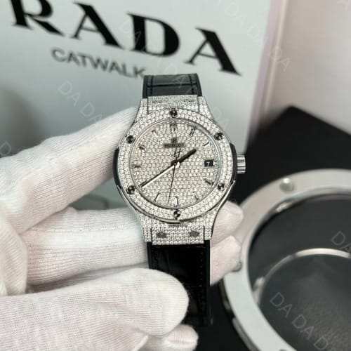 위블로 클래식퓨전 풀다이아셋팅 블랙가죽스트랩 38mm