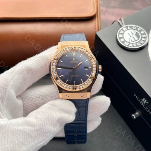 위블로 클래식퓨전 콤비 다이아베젤 블루다이얼 가죽러버밴드 42mm