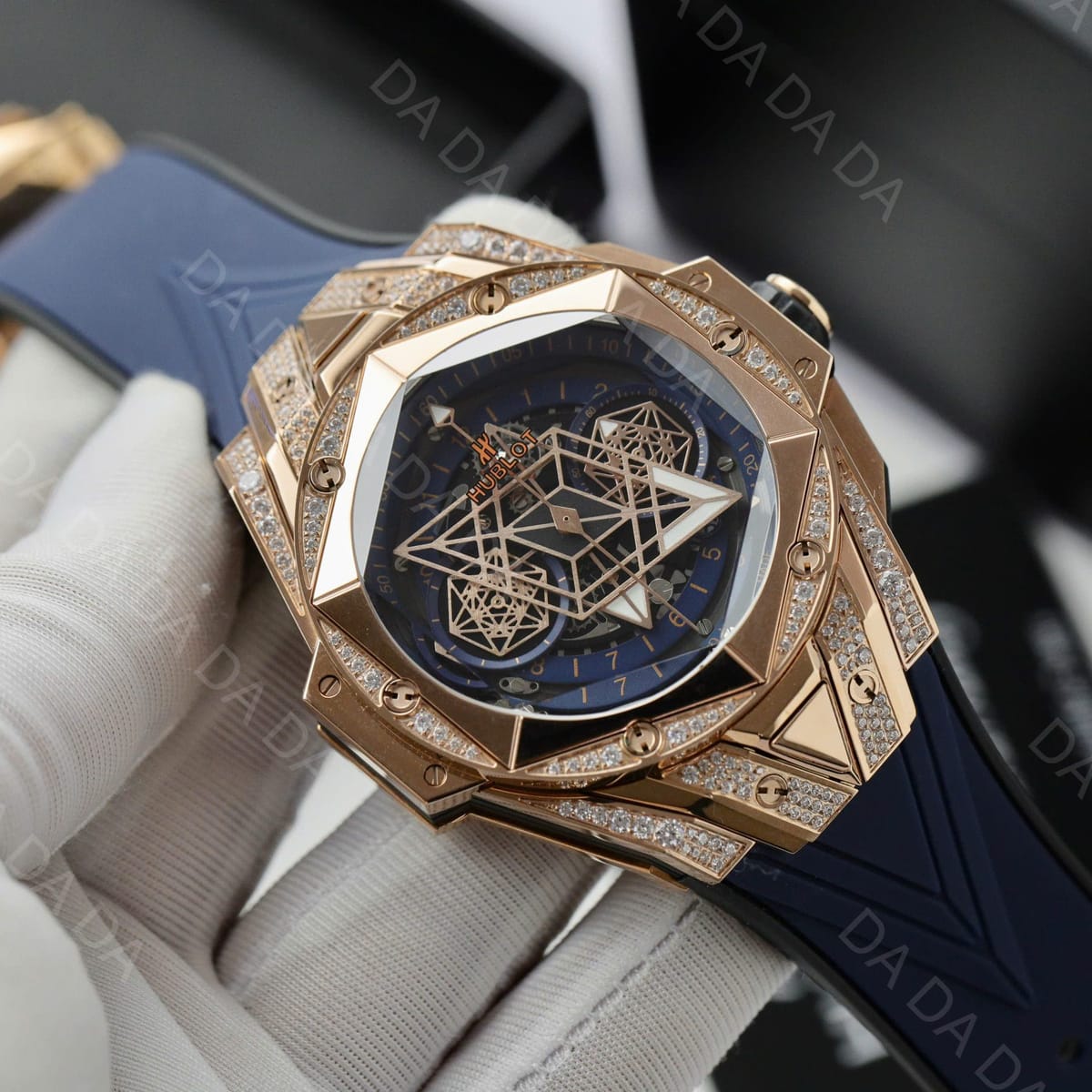 위블로 빅뱅 상블루2 킹골드 풀파베 블루 러버밴드 45mm 5