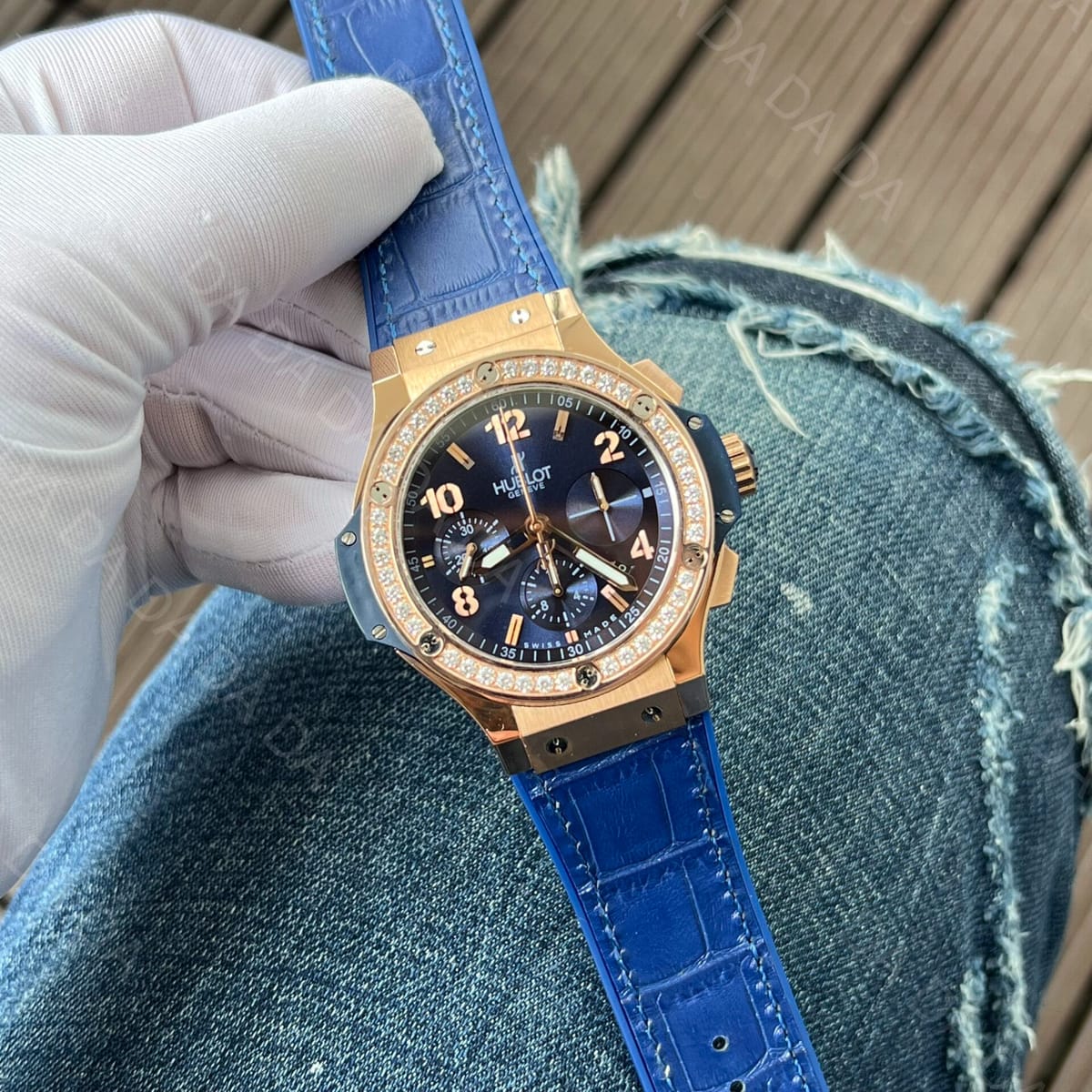 위블로 빅뱅 크로노그래프 킹골드 다이아베젤 블루 가죽밴드44mm 3