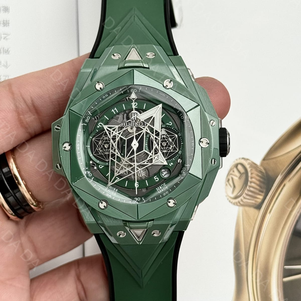 위블로 빅뱅 상블루2 그린세라믹 러버밴드 45mm 3