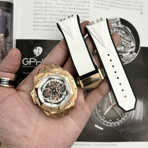 위블로 빅뱅 상블루2 킹골드 화이트다이얼 러버밴드 45mm