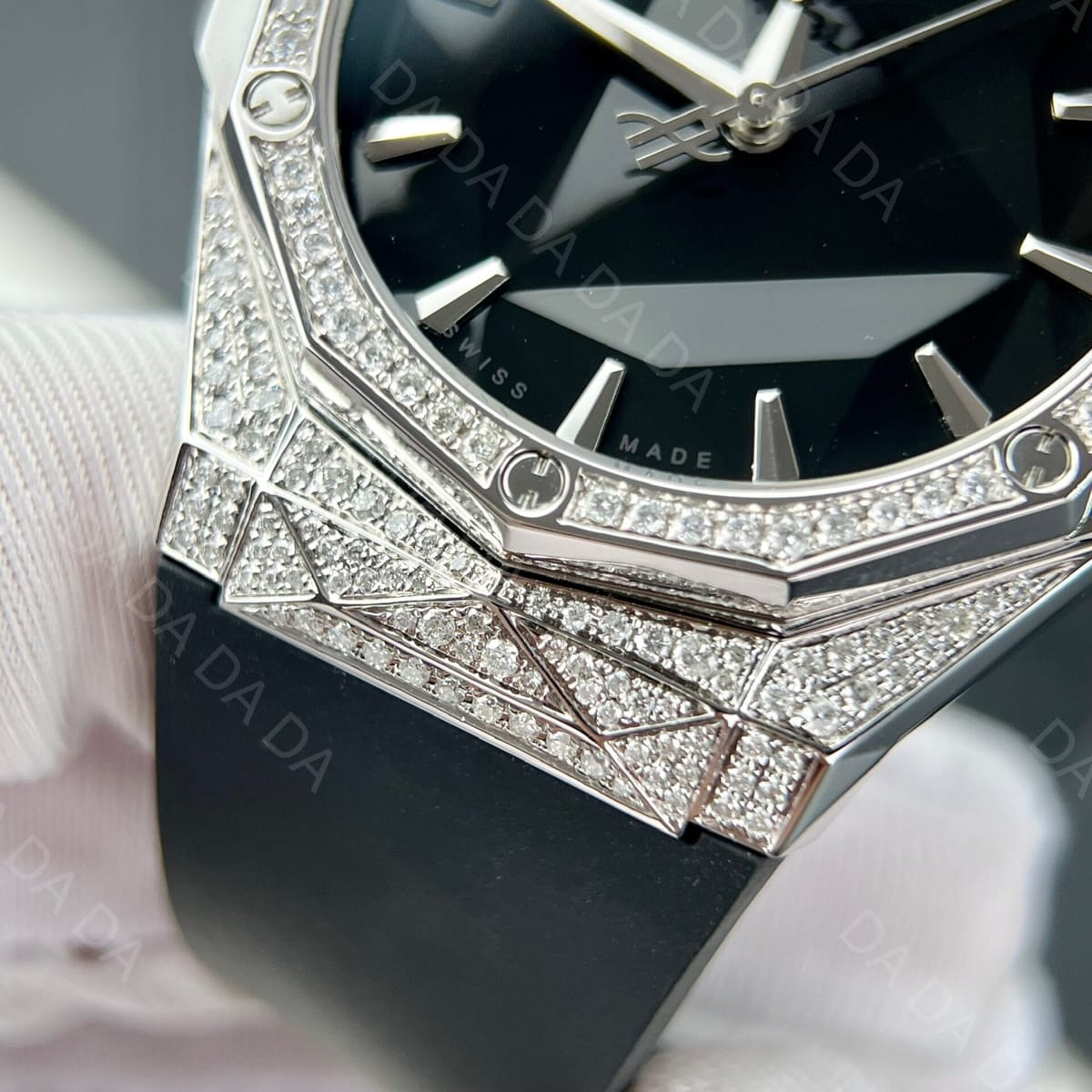 위블로 클래식퓨전 올린스키 풀다이아셋팅 블랙다이얼 러버밴드 40mm 5