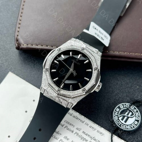 위블로 클래식퓨전 올린스키 풀다이아셋팅 블랙다이얼 러버밴드 40mm