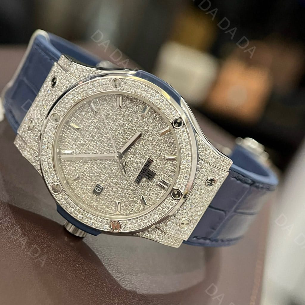 위블로 클래식퓨전 풀다이아셋팅 블루 가죽밴드 42mm 5