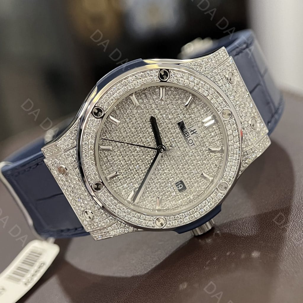 위블로 클래식퓨전 풀다이아셋팅 블루 가죽밴드 42mm 6
