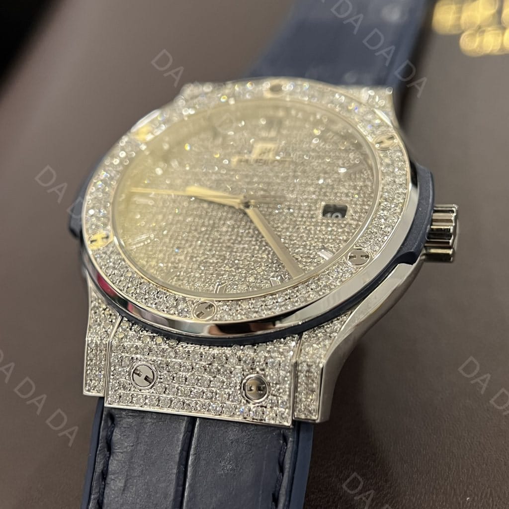 위블로 클래식퓨전 풀다이아셋팅 블루 가죽밴드 42mm 7