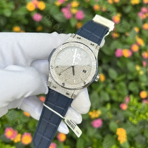 위블로 클래식퓨전 풀다이아셋팅 블루 가죽밴드 42mm
