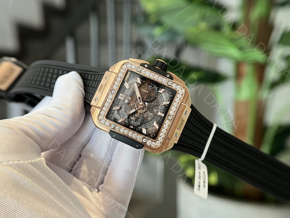 위블로 스퀘어 뱅 유니코 킹골드 다이아베젤 러버밴드 42mm 5