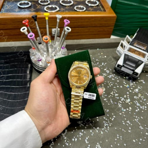 롤렉스 데이데이트 옐로우골드 금통 샴페인다이얼 다이아베젤 40mm