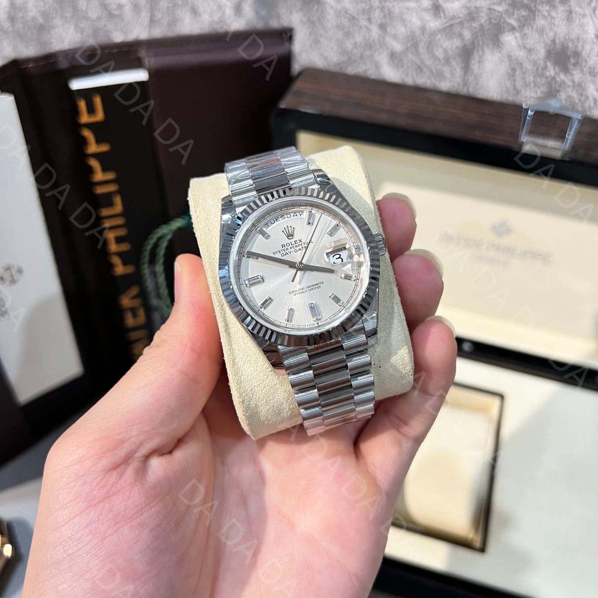 롤렉스 데이데이트 화이트골드 실버 바게트다이아 40mm 4