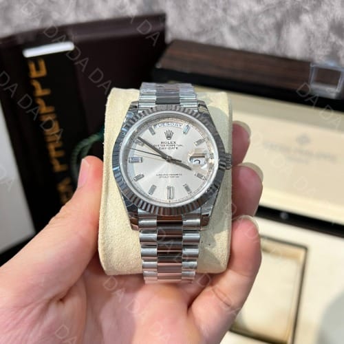 롤렉스 데이데이트 화이트골드 실버 바게트다이아 40mm