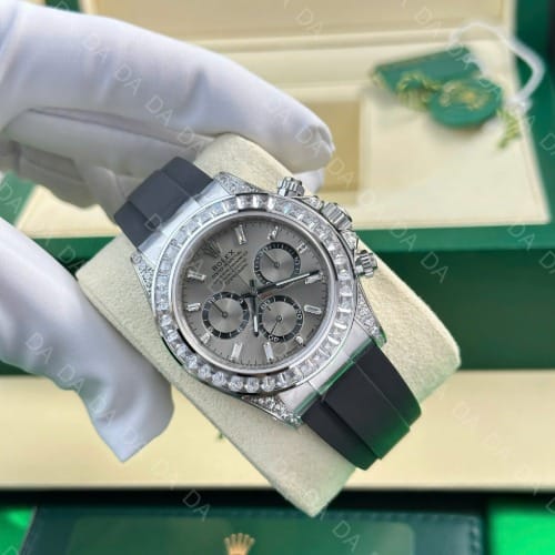 롤렉스 데이토나 화이트골드 그레이판 다이아베젤 러버밴드 40mm
