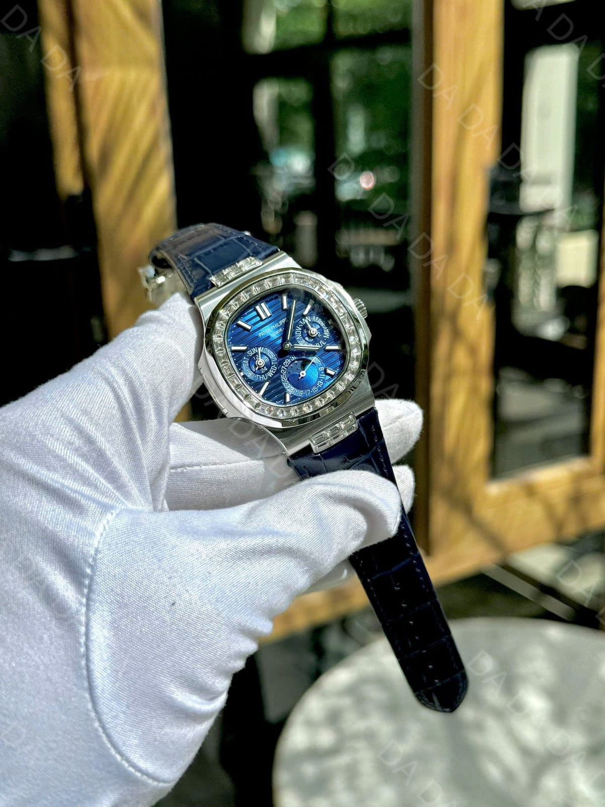 파텍필립 노틸러스 5740 청판 다이아베젤 가죽밴드 40mm 5