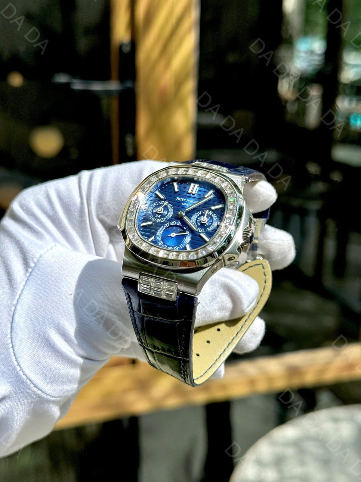 파텍필립 노틸러스 5740 청판 다이아베젤 가죽밴드 40mm 6