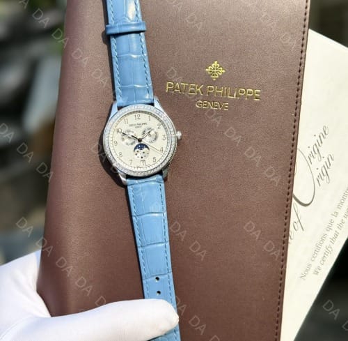 파텍필립 컴플리케이션 4947 흰판 다이아베젤 아이스블루 가죽밴드 38mm