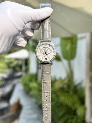 파텍필립 컴플리케이션 4947 실버 다이아베젤 그레이 가죽밴드 38mm