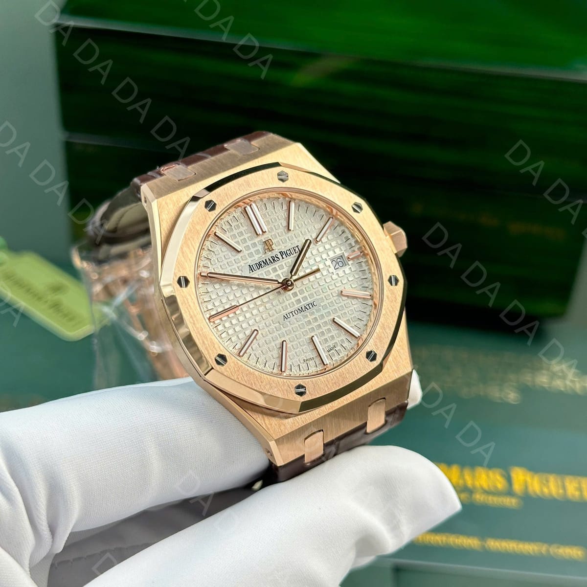 오데마피게 로얄오크 15400 로즈골드 금통 흰판 가죽밴드 41mm 4